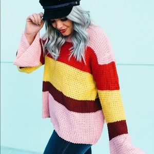 Sweaters - Color Block Bell Sleeve Sweater Sweaters - Color Block Bell Sleeve Sweater